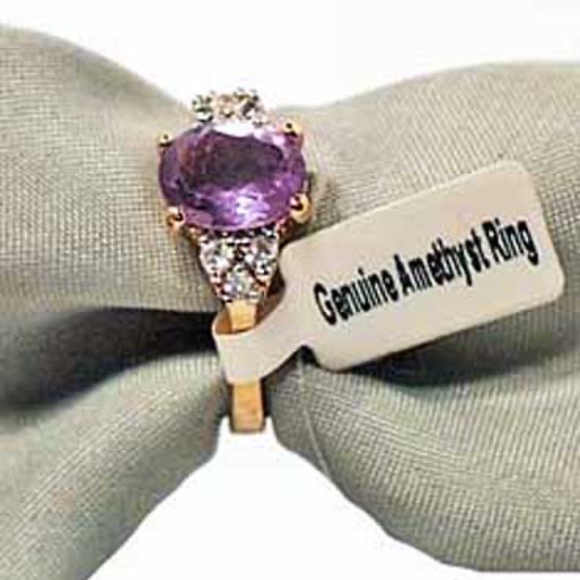 2.75 carat AMETHYST & 6 CUBIC ZIRCONIAS, TAG ON, Sz 8, GENUINE FACETED GEMS, - Picture 4 of 5